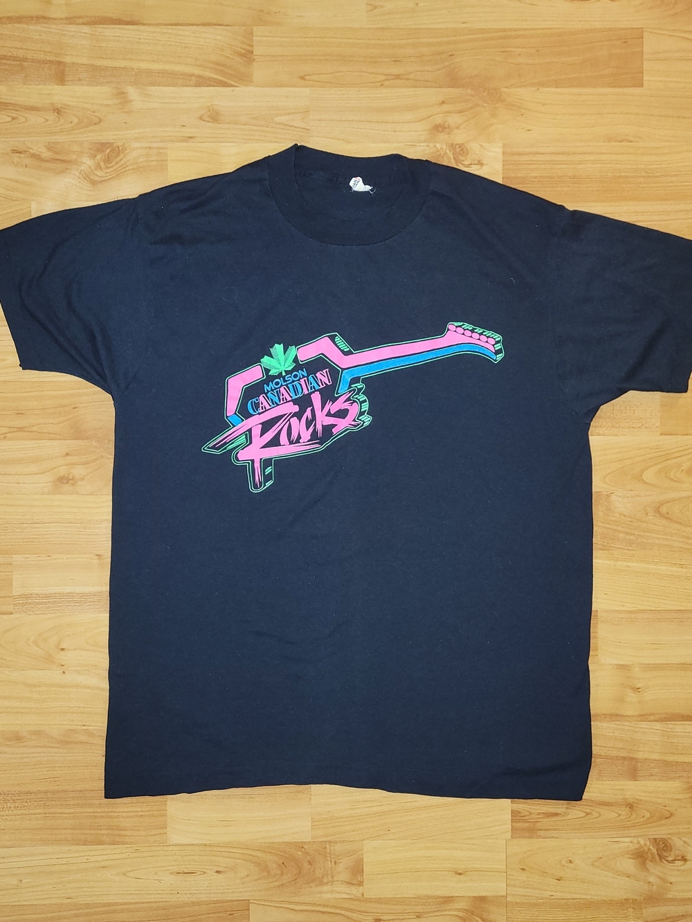 Molson Canadian ROCKS! Screen Stars Black Tee with Neon Guitar Graphic, Large